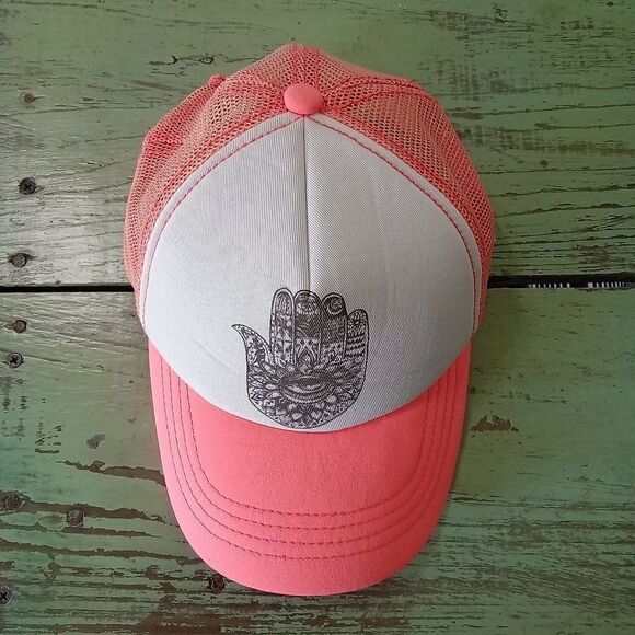 Billabong Women's Mesh Trucker Hat Hasma Hand Coral and White Adjustable - Picture 9 of 9
